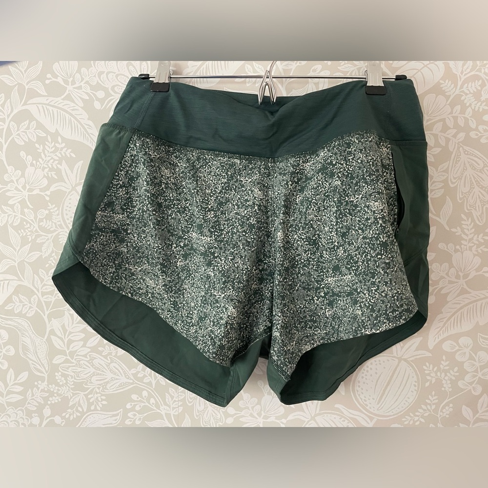 Outdoor Voices Dark Green Printed Front Panel Athletic Shorts